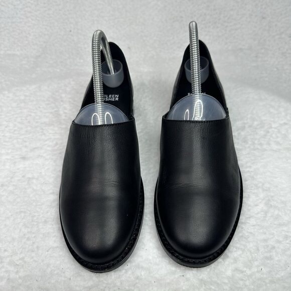 Eileen Fisher Allen Black Leather Loafers Womens 7 Slip On Flats Minimalist Work - Picture 2 of 10